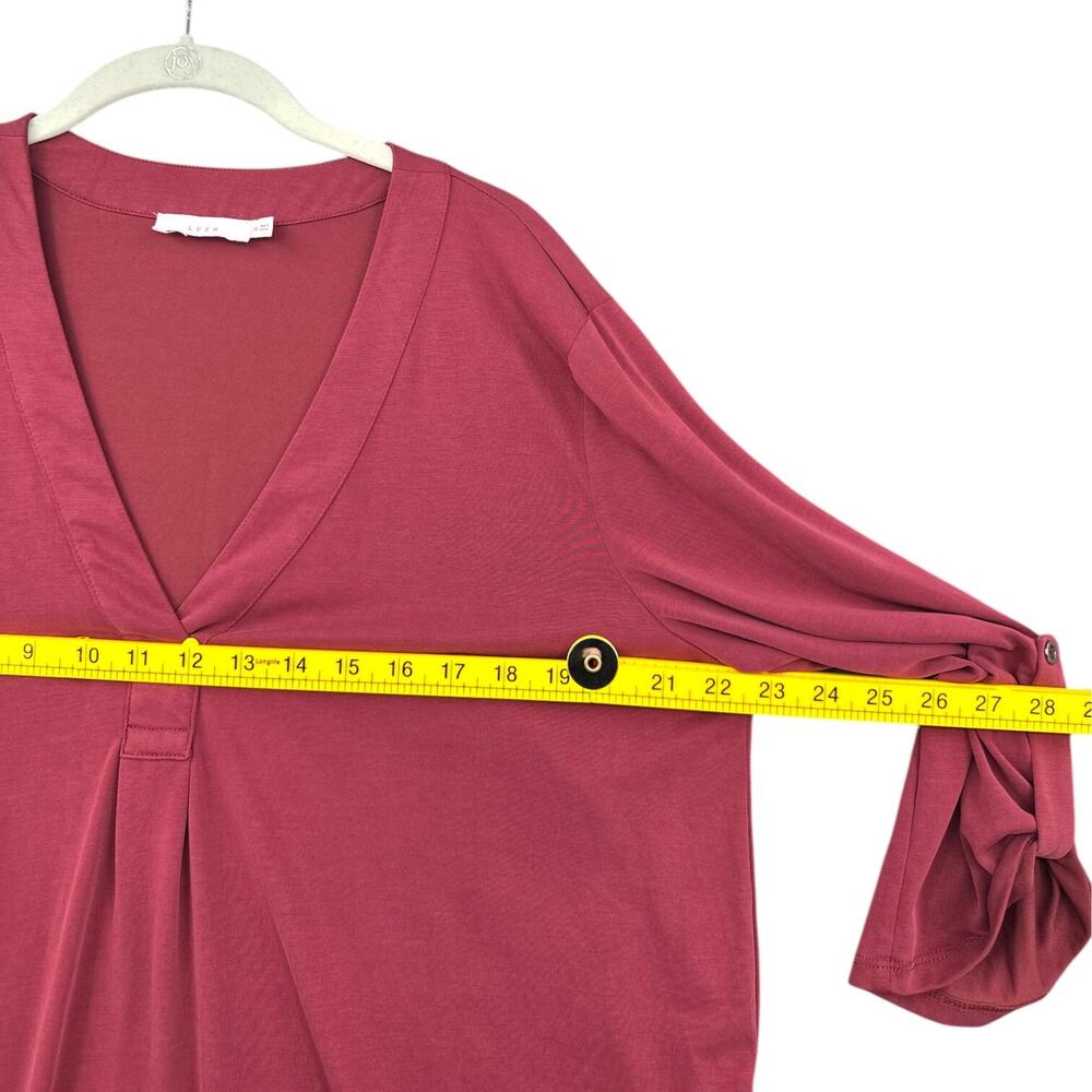 Lush Pink 3/4 Sleeves Roll‎ Tab Pleated Deep V Neck Tunic Blouse Extra Large - Picture 5 of 6